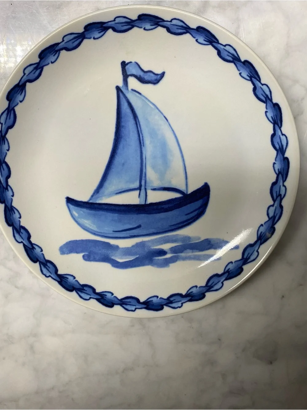 4 William Sonoma Appetizer Plates 6.5” Blue And White Various Designs